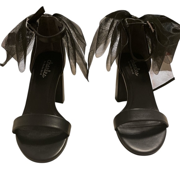 New black Charles David Leather block Heels with Bow - Picture 2 of 4
